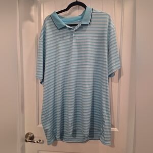 Nike Men's Light Blue and White Striped Polo